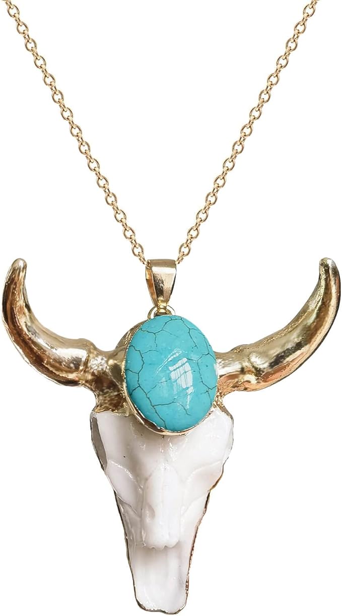 ONE:  Bull Skull Necklace Jewelry Vintage Gold Tone