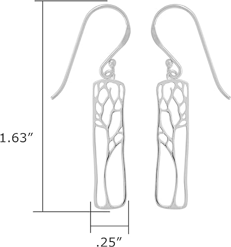 ONE PAIR:  Hoop Earrings Genuine 925 Sterling Silver  Rectangle Tree Silhouette Dangle Earrings