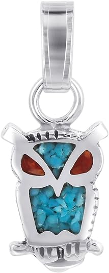 ONE: Santa Fe Owl Turquoise Gemstone Southwestern Style 925 Sterling Silver Pendant