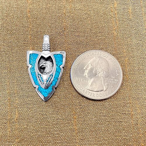 ONE: Santa Fe Arrowhead Turquoise Gemstone Eagle Southwestern Style 925 Sterling Silver Pendant