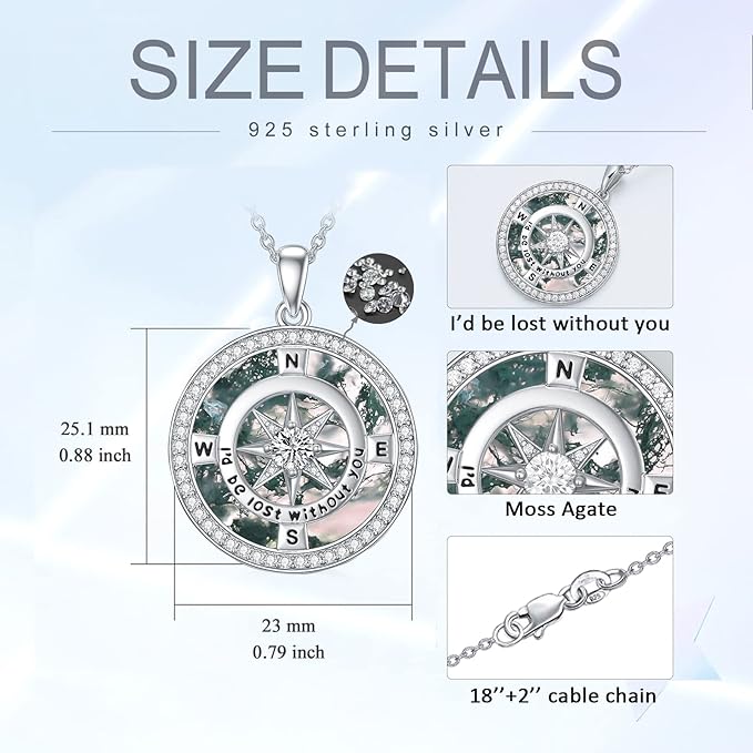 ONE: The Compass Moss Agate Pendant Necklace Jewelry