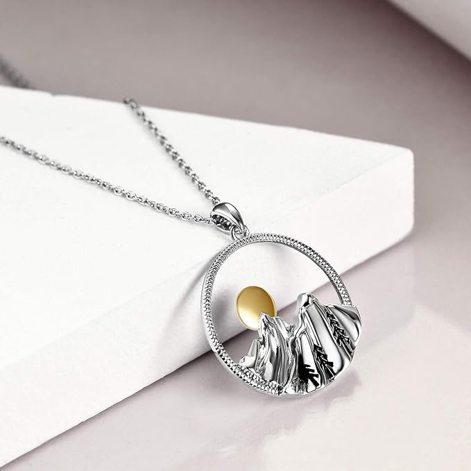 ONE: Mountain Silver-Mountain Nature Pendant Necklace Genuine Sterling Silver 925