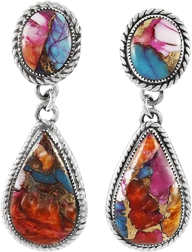 ONE: PAIR Genuine Spiny Turquoise Earrings in Sterling Silver (SOLID) 1.5" Long