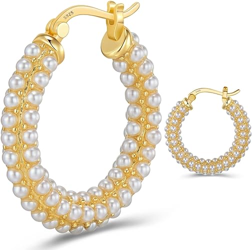 ONE: 925 Sterling Silver Post Hoop Earrings 14K Gold Plated Jewelry CZ