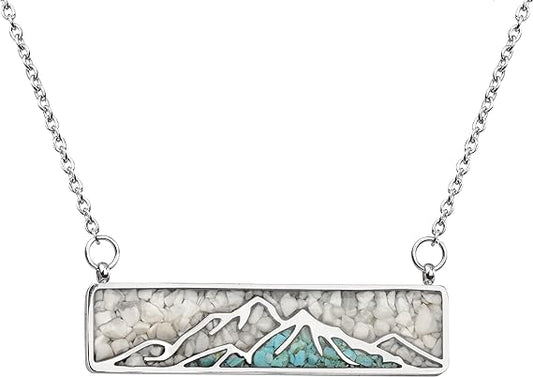 ONE: Turquoise Bar Mountain Howlite Stainless Steel Pendant Necklace