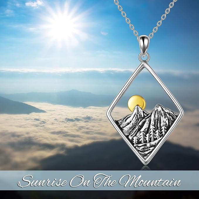 ONE: Rhombic Mountain Nature Pendant Necklace Genuine Sterling Silver 925