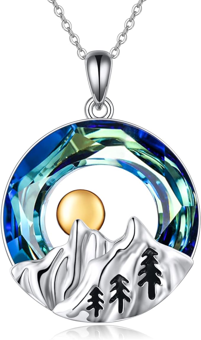 ONE: Crystal Mountain Silver-Mountain Nature Pendant Necklace Genuine Sterling Silver 925