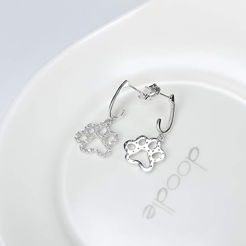 ONE PAIR:  Hoop Earrings Genuine 925 Sterling Silver Style: Lever back Paw Earrings