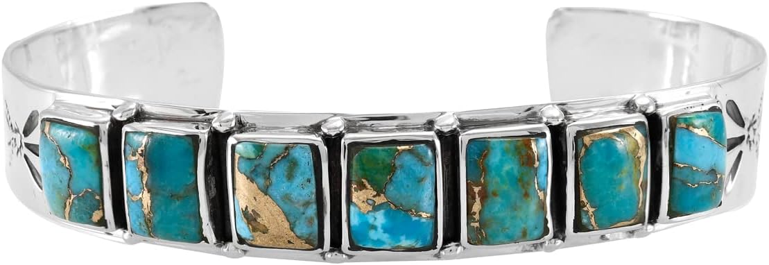 ONE :💎Color: Handmade Genuine Matrix Turquoise and 925 Sterling Silver (Solid) Genuine Cuff Bracelet