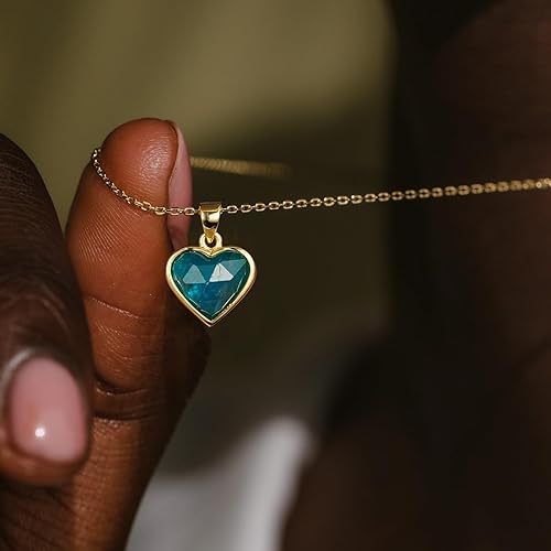 ONE: Handmade Healing Crystal Pendant Necklace, 14K Gold Plated Natural Energy Stone Blue Apatite-Heart