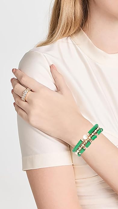 ONE: Premium Handmade Bracelet Green and Gold Plated Copper Beads Heishi Clay Bracelet HELPS RELEASING NEGATIVITY