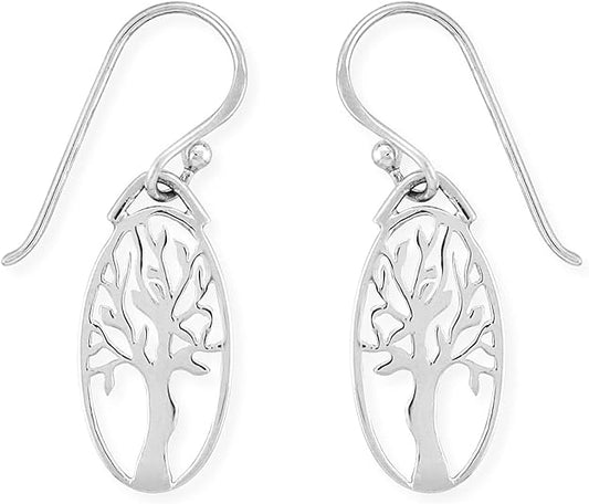 ONE PAIR:  Hoop Earrings Genuine 925 Sterling Silver   Tree Dangle Earrings