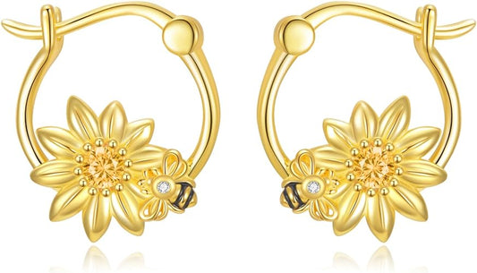 ONE:  Flower Hoops Earrings 925 Sterling Silver Jewelry CZ