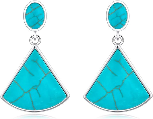 ONE PAIR: Santa Fe Turquoise authentic Native American turquoise earrings Gemstone Southwestern Style 925 Sterling Silver