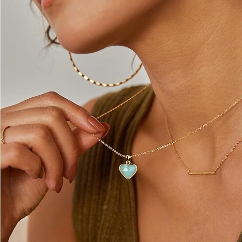 ONE: Handmade Healing Crystal Pendant Necklace, 14K Gold Plated Natural Energy Stone Amazonite-Heart