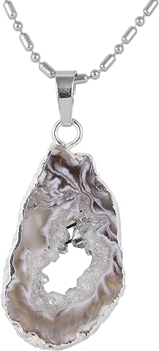 ONE: Handmade Healing Crystal Pendant Necklace, Natural Energy Stone Natural Agate SILVER