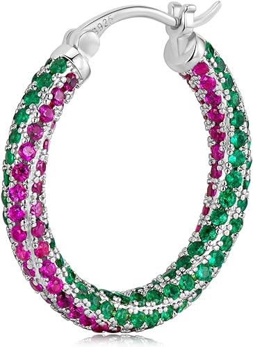 ONE:  ONE: 925 Sterling Silver Post Hoop Earrings 14K Gold Plated Jewelry CZ