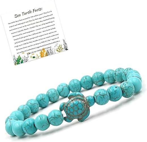 ONE: HANDMADE Natural Stones Beaded Bracelet Elastic Stretch Sea Turtle