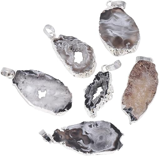 ONE: Handmade Healing Crystal Pendant Necklace, Natural Energy Stone Natural Agate SILVER