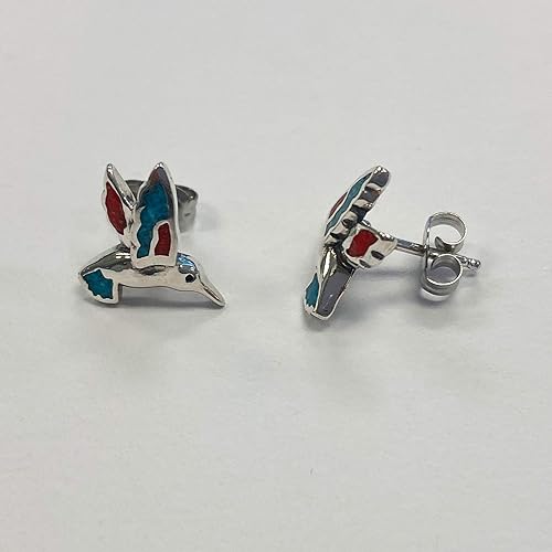 ONE PAIR: Santa Fe Turquoise authentic Native American Turquoise Earrings Gemstone Southwestern Style 925 Sterling Silver