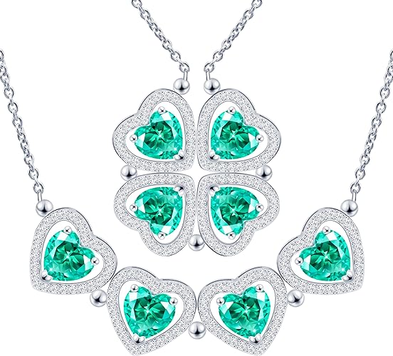 ONE: Lucky Four Leaf White Gold May Columbia Green Clover Pendant Necklaces for Women & Girls