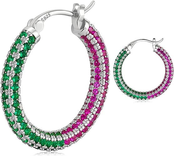 ONE:  ONE: 925 Sterling Silver Post Hoop Earrings 14K Gold Plated Jewelry CZ