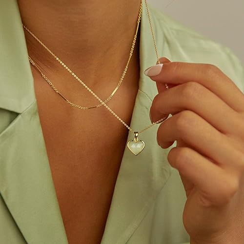 ONE: Handmade Healing Crystal Pendant Necklace, 14K Gold Plated Natural Energy Stone Aquamarine-Heart
