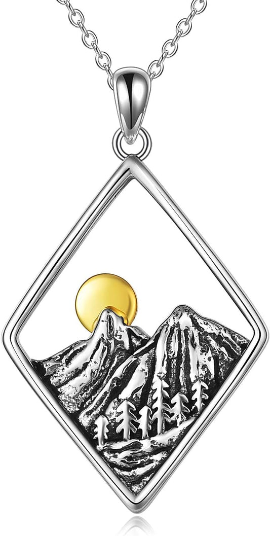 ONE: Rhombic Mountain Nature Pendant Necklace Genuine Sterling Silver 925