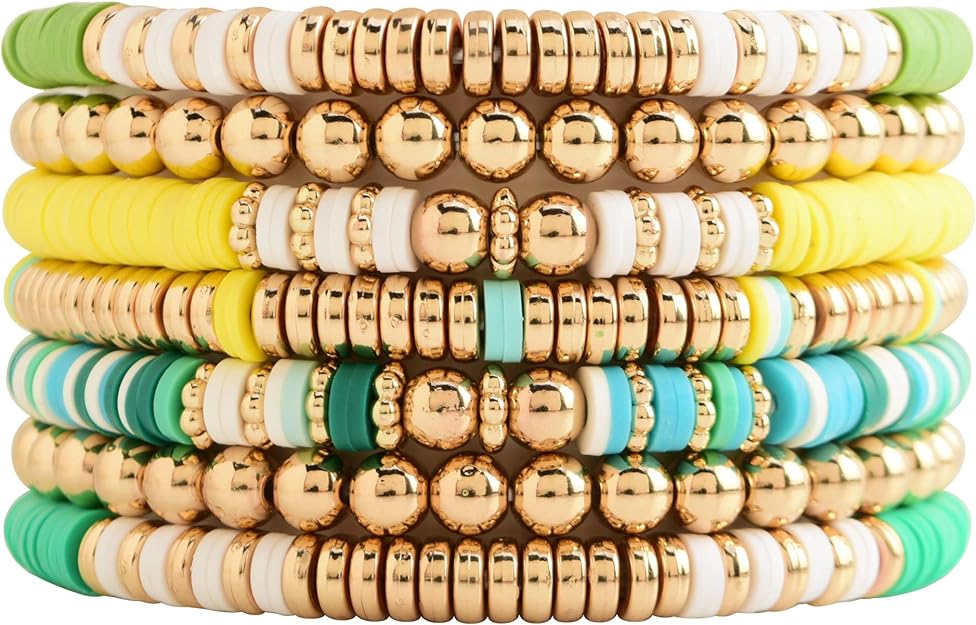 ONE: Premium Handmade New Green Set 7pcs Bracelet's for Women