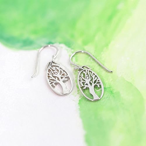 ONE PAIR:  Hoop Earrings Genuine 925 Sterling Silver   Tree Dangle Earrings