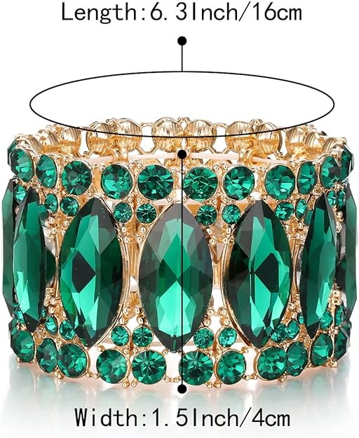 ONE: Premium Gorgeous Jewelry Elegant Crystal Double Row Rhinestones Marquise Cluster Stretch Bangle Bracelet.