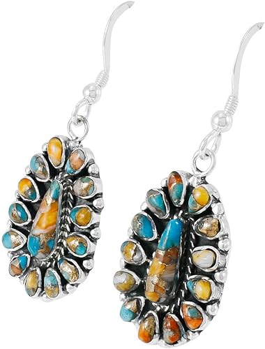 ONE :💎Color: Handmade Genuine Natural Multi Colors Turquoise Earrings 925 Sterling Silver (Solid)