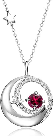 ONE :💎925 Sterling Silver Created Ruby Moon and Star Pendant Necklace Fine Jewelry 💎