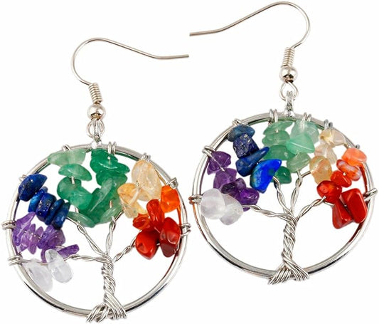 ONE Pair:  Tree of Life Earrings, 925 Sterling Silver Plated Drop Dangle Earrings