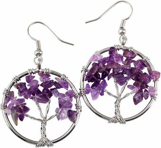 ONE Pair:  Tree of Life Earrings, 925 Sterling Silver Plated Drop Dangle Earrings