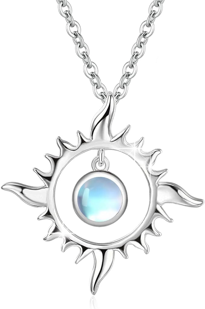 ONE :💎 SILVER Sun Pendant Necklace 💎 925 Sterling Silver MOONSTONE