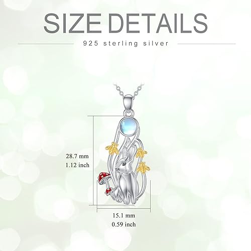 ONE :💎Style: Rabbit Moonstone Pendant Necklace Fine Jewelry 💎