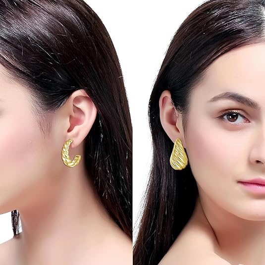 2 Pairs Earrings Set for Women, Lightweight Hollow Gold Hoops. Silver Hoop Earrings, 14k Gold Teardrop Hoop Earrings, Rhinestone Waterdrop Earrings Set