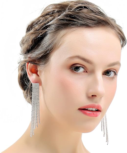 ONE PAIR: Crystal Multi Gold/Silver Rhinestone Chandelier Wedding Bridal Dangle Earrings