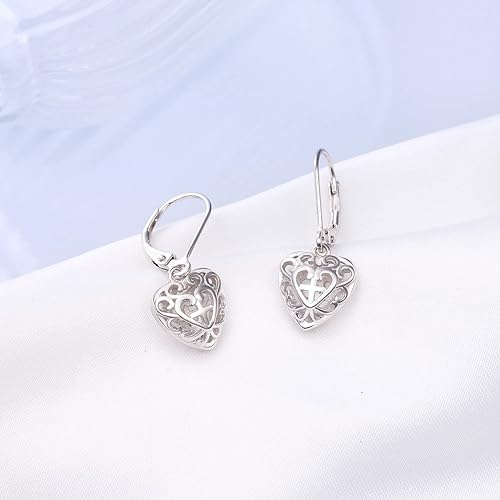 ONE:  Style: Heart CROSS Dangle Earrings 925 Sterling Silver