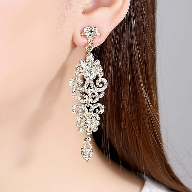 ONE PAIR: Crystal Multi Gold/Silver Rhinestone Chandelier Wedding Bridal Dangle Earrings