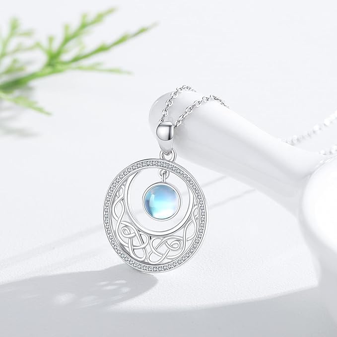 ONE :💎 SILVER Celtic knot Pendant Necklace 💎 925 Sterling Silver MOONSTONE