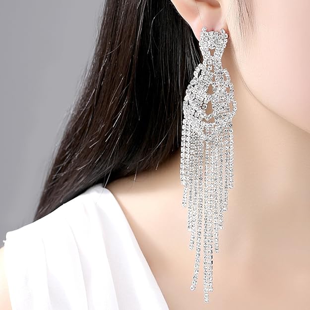 ONE PAIR: Crystal Multi Gold/Silver Rhinestone Chandelier Wedding Bridal Dangle Earrings