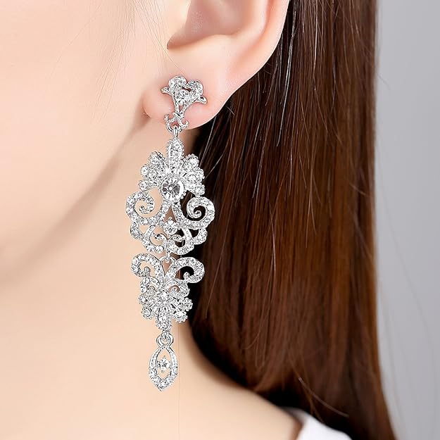 ONE PAIR: Crystal Multi Gold/Silver Rhinestone Chandelier Wedding Bridal Dangle Earrings