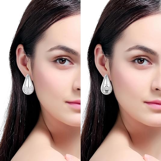 2 Pairs Earrings Set for Women, Lightweight Hollow Gold Hoops. Silver Hoop Earrings, 14k Gold Teardrop Hoop Earrings, Rhinestone Waterdrop Earrings Set