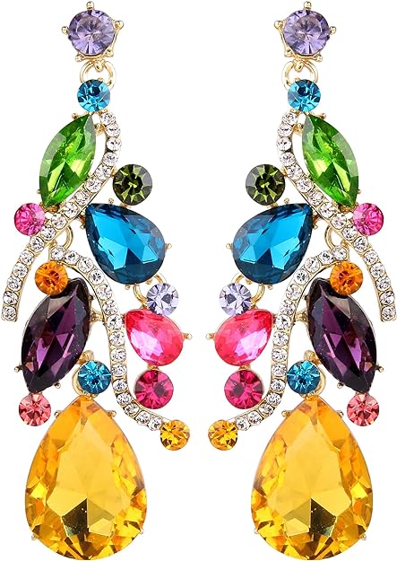 ONE PAIR: Crystal Multi Teardrop Cluster Chandelier Dangle Earrings