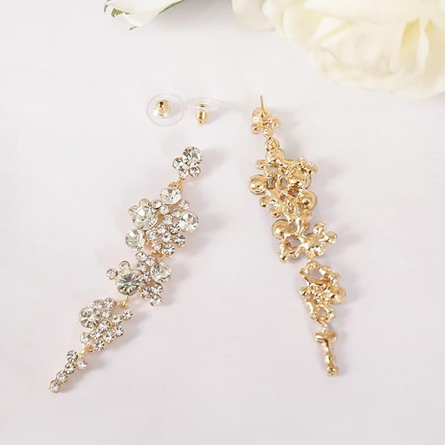 ONE PAIR: Crystal Multi Gold/Silver Rhinestone Chandelier Wedding Bridal Dangle Earrings
