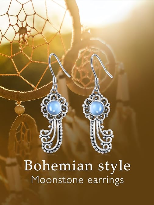 ONE:  Falling Stars Earrings Color: Moonstone Dangle Earrings 925 Sterling Silver