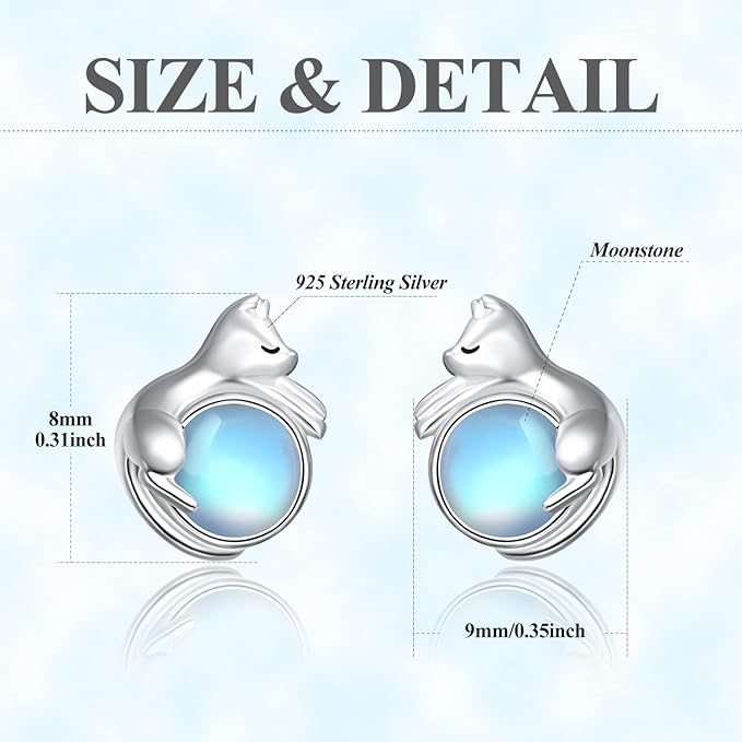 ONE: Exquisite CAT Color: MOONSTONE Dangle Earrings 925 Sterling Silver