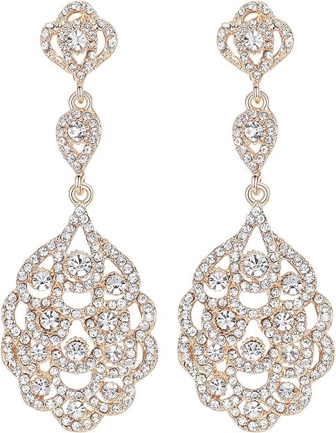 ONE PAIR: Crystal Multi Gold/Silver Rhinestone Chandelier Wedding Bridal Dangle Earrings